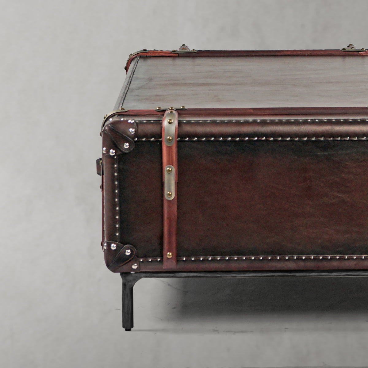 Hand Forged Metal Vintage Cowhide Rattan Coffee Table
