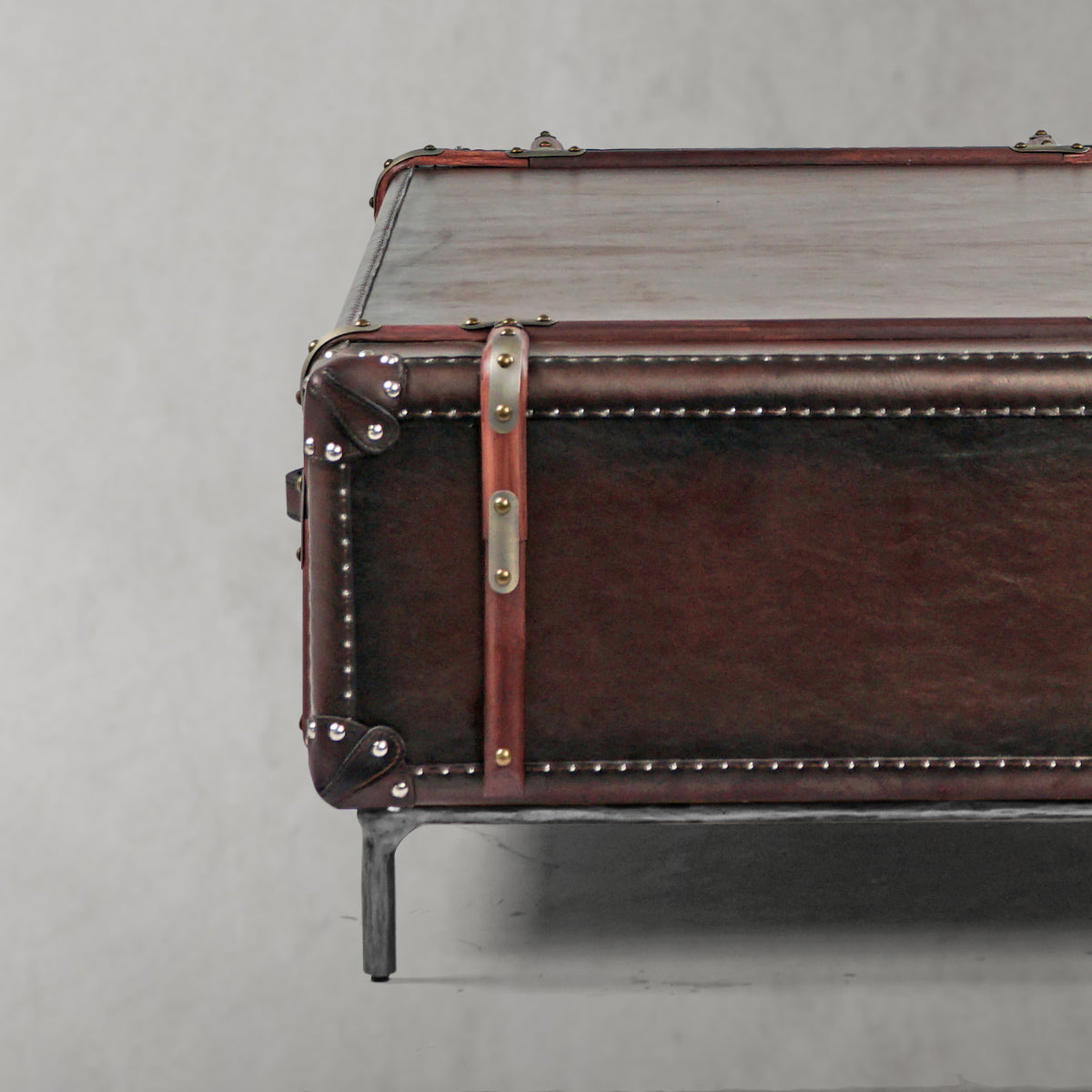 Hand Forged Metal Vintage Cowhide Rattan Coffee Table
