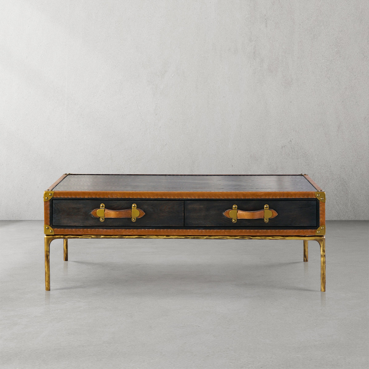 Hand Forged Metal Vintage Leather Square Coffee Table