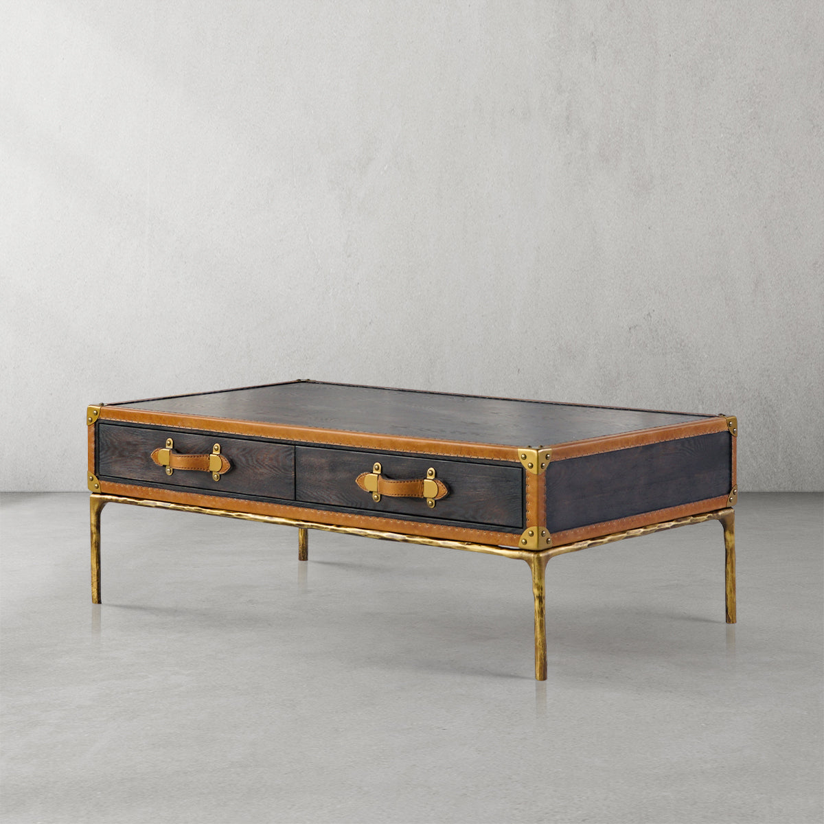 Hand Forged Metal Vintage Leather Square Coffee Table