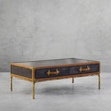 Hand Forged Metal Vintage Leather Square Coffee Table