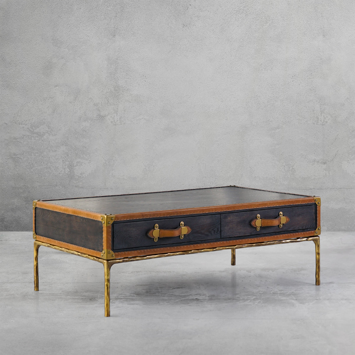 Hand Forged Metal Vintage Leather Square Coffee Table