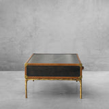 Hand Forged Metal Vintage Leather Square Coffee Table