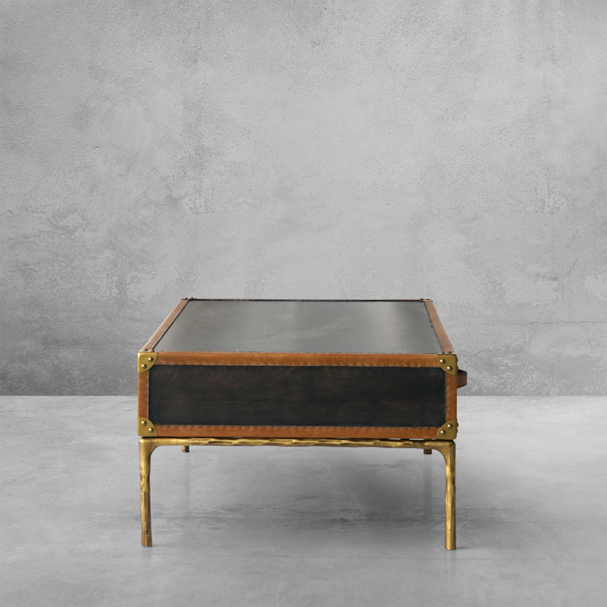 Hand Forged Metal Vintage Leather Square Coffee Table