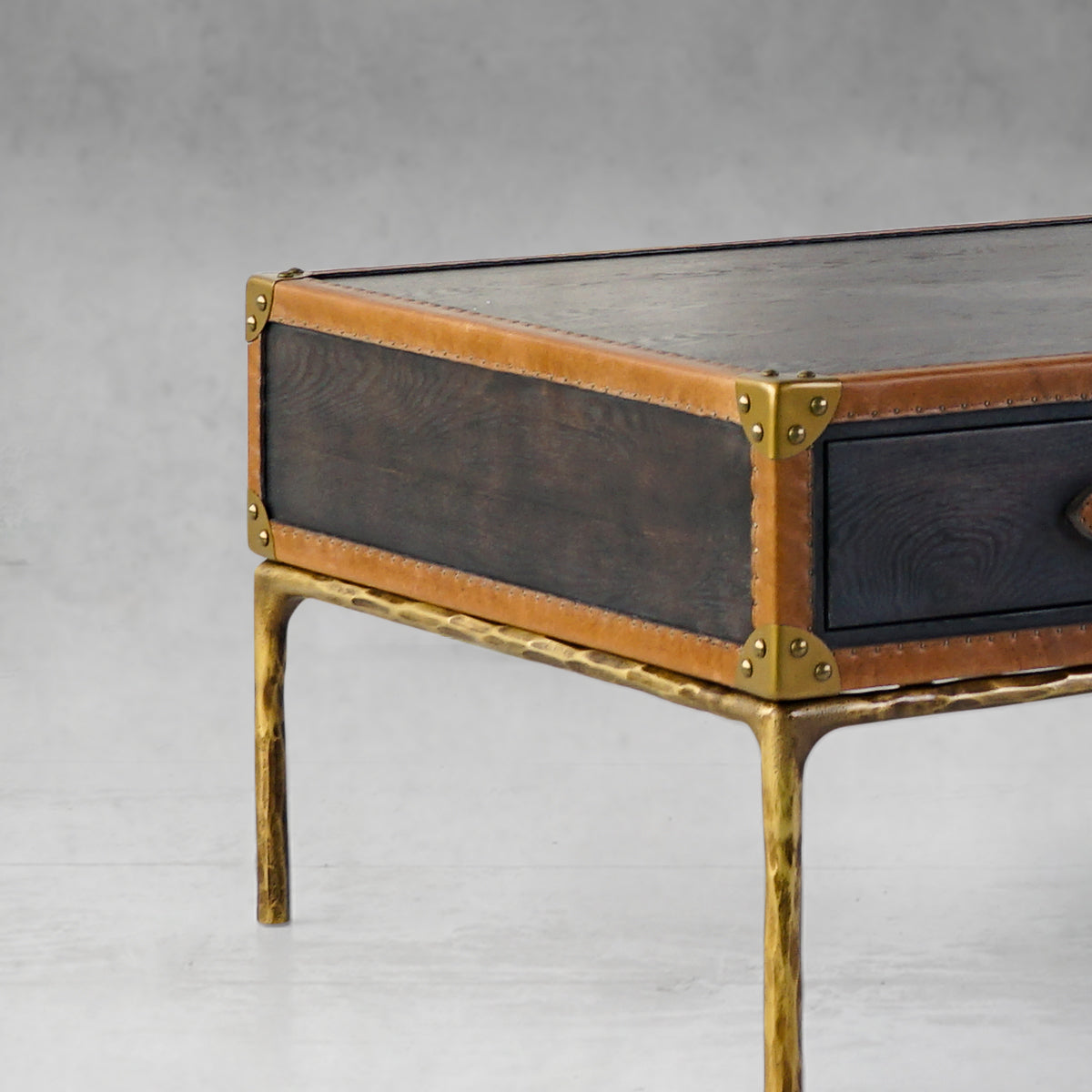 Hand Forged Metal Vintage Leather Square Coffee Table