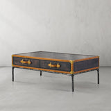 Hand Forged Metal Vintage Leather Square Coffee Table