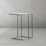 Hand-Forged Metal Glass C-Shaped Side Table