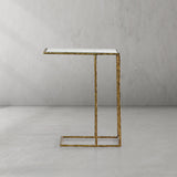 Hand-Forged Metal Glass C-Shaped Side Table