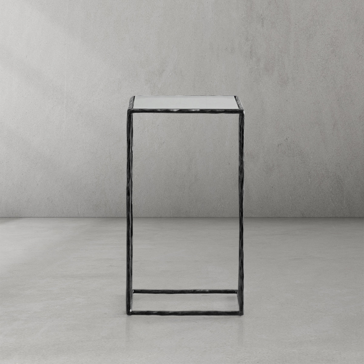 Hand-Forged Metal Glass C-Shaped Side Table