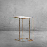 Hand-Forged Metal Glass C-Shaped Side Table