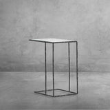 Hand-Forged Metal Glass C-Shaped Side Table