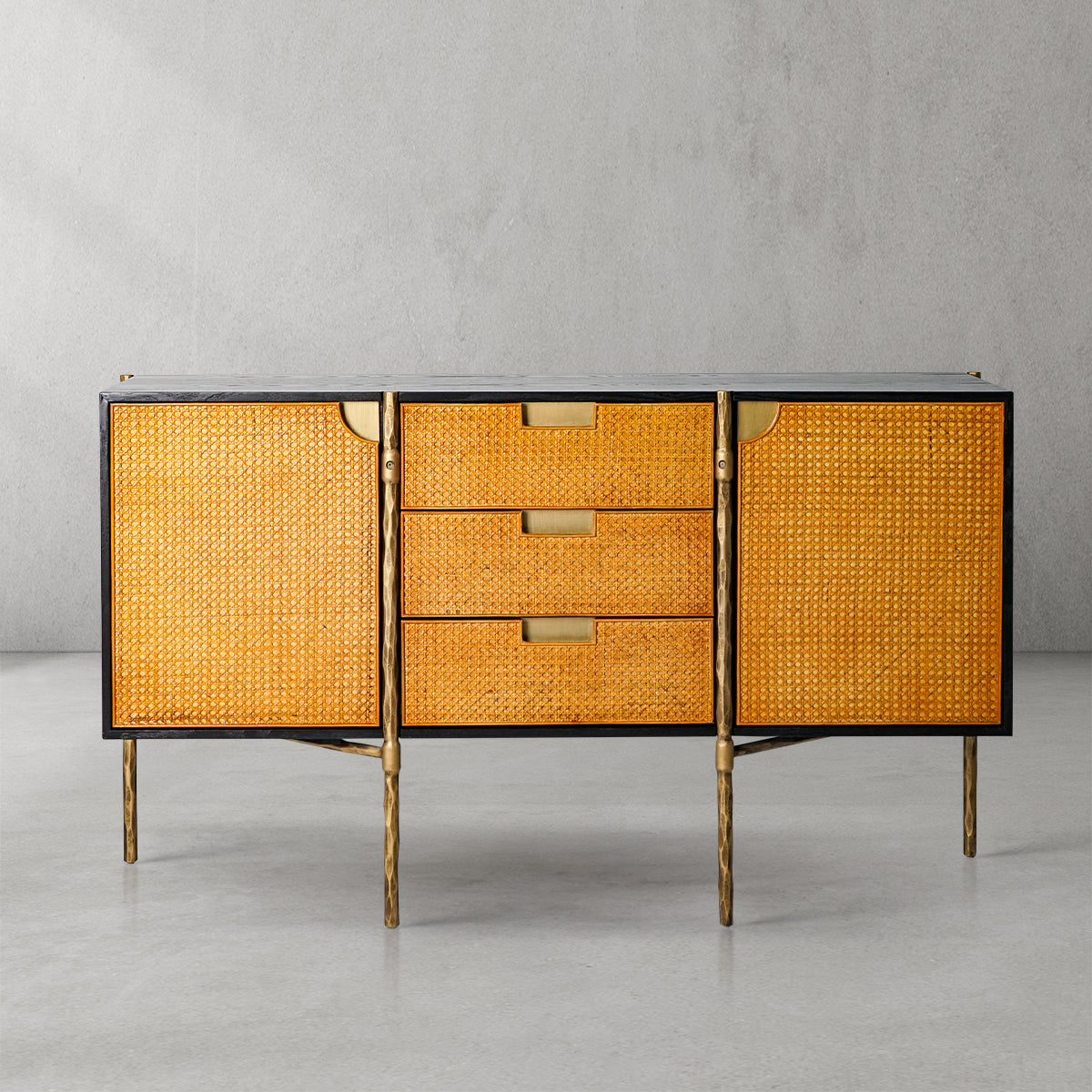 Hand Forged Metal Metal Frame Rattan Side Cabinet