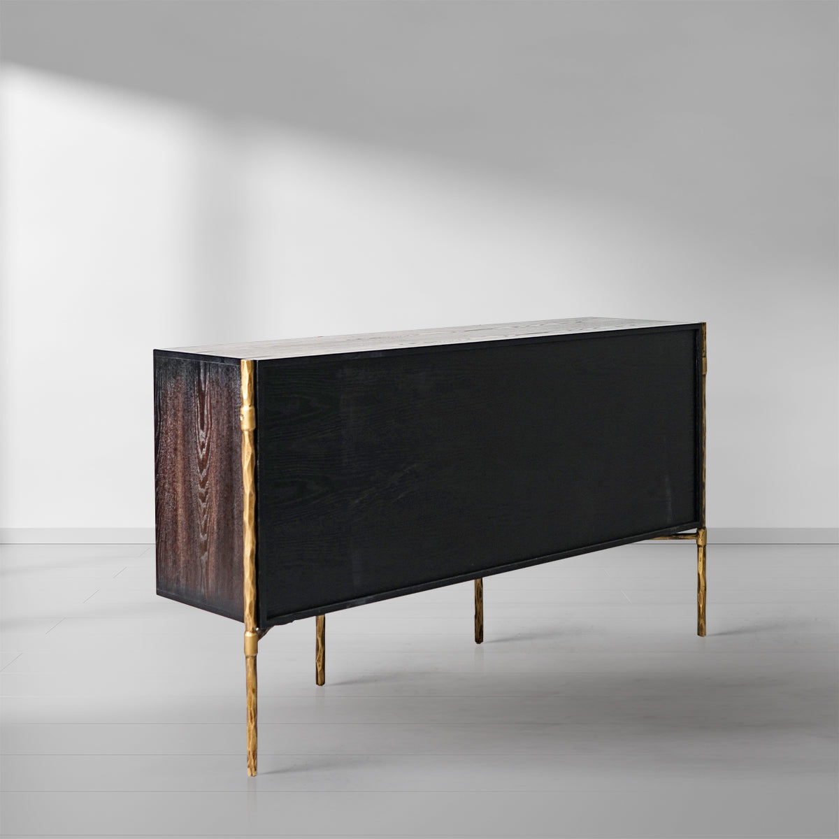 Hand Forged Metal Metal Frame Rattan Side Cabinet