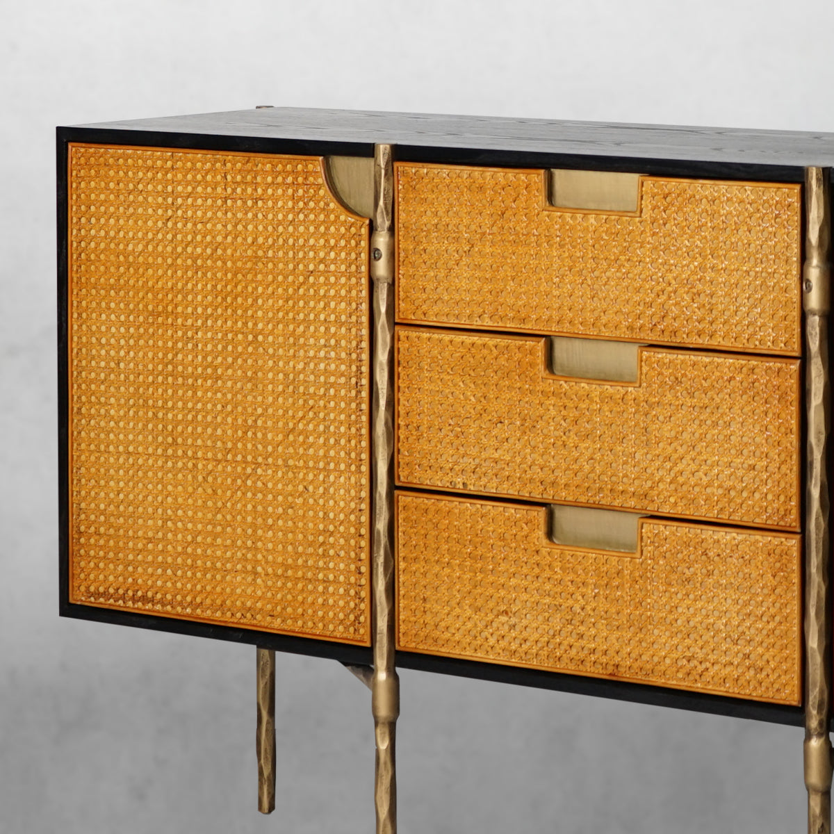 Hand Forged Metal Metal Frame Rattan Side Cabinet