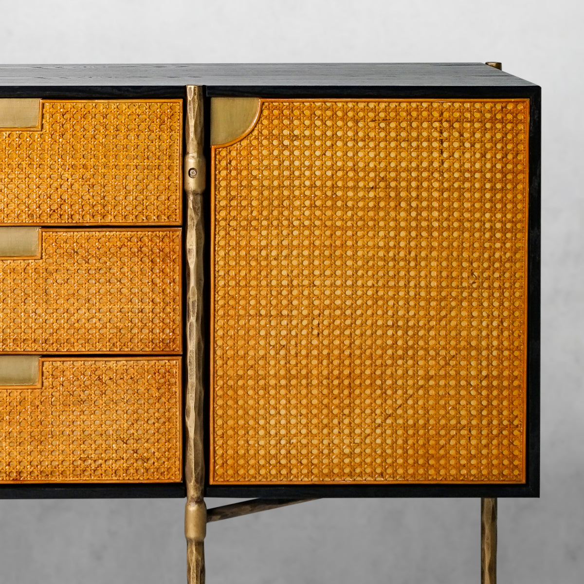 Hand Forged Metal Metal Frame Rattan Side Cabinet