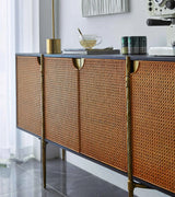 Hand-Forged Metal Metal Frame Rattan Long Side Cabinet