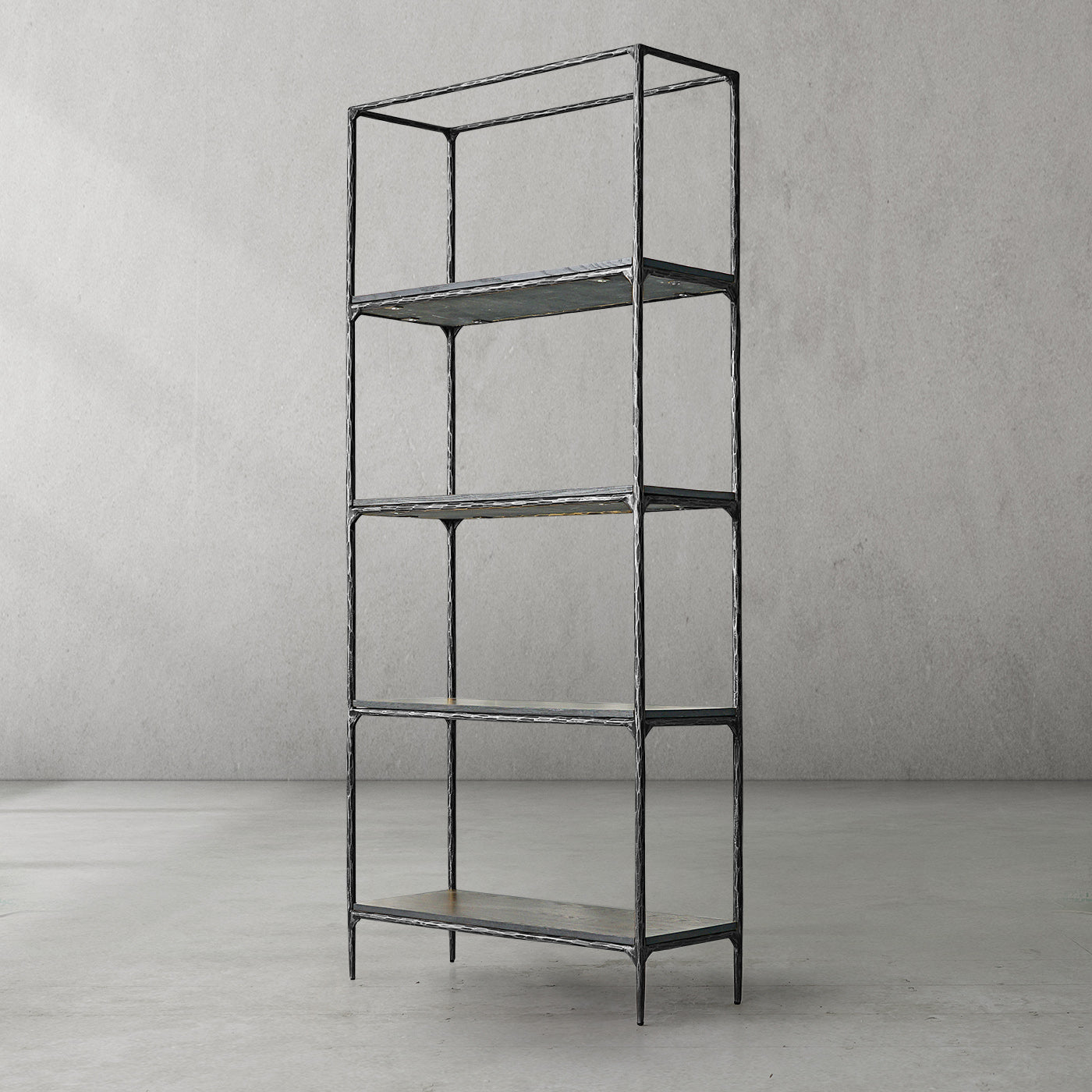 Hand Forged Metal White Marble Shelving