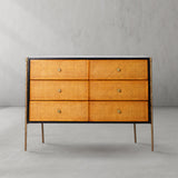 Hand-Forged Metal Metal Frame Rattan 6-Drawer Side Cabinet
