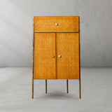 Hand-Forged Metal Metal Frame Rattan Side Cabinet