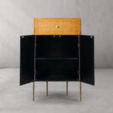 Hand-Forged Metal Metal Frame Rattan Side Cabinet