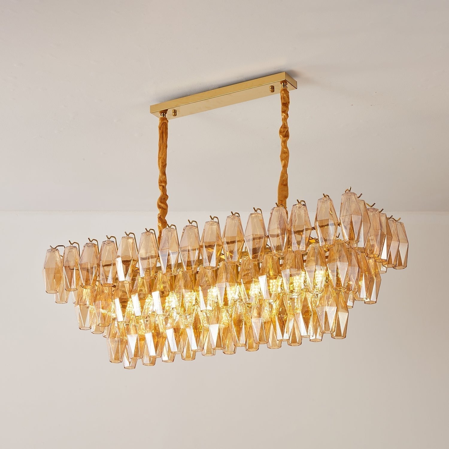 Marcello Amber Rectangular 3-Tier Chandelier 39" 48"