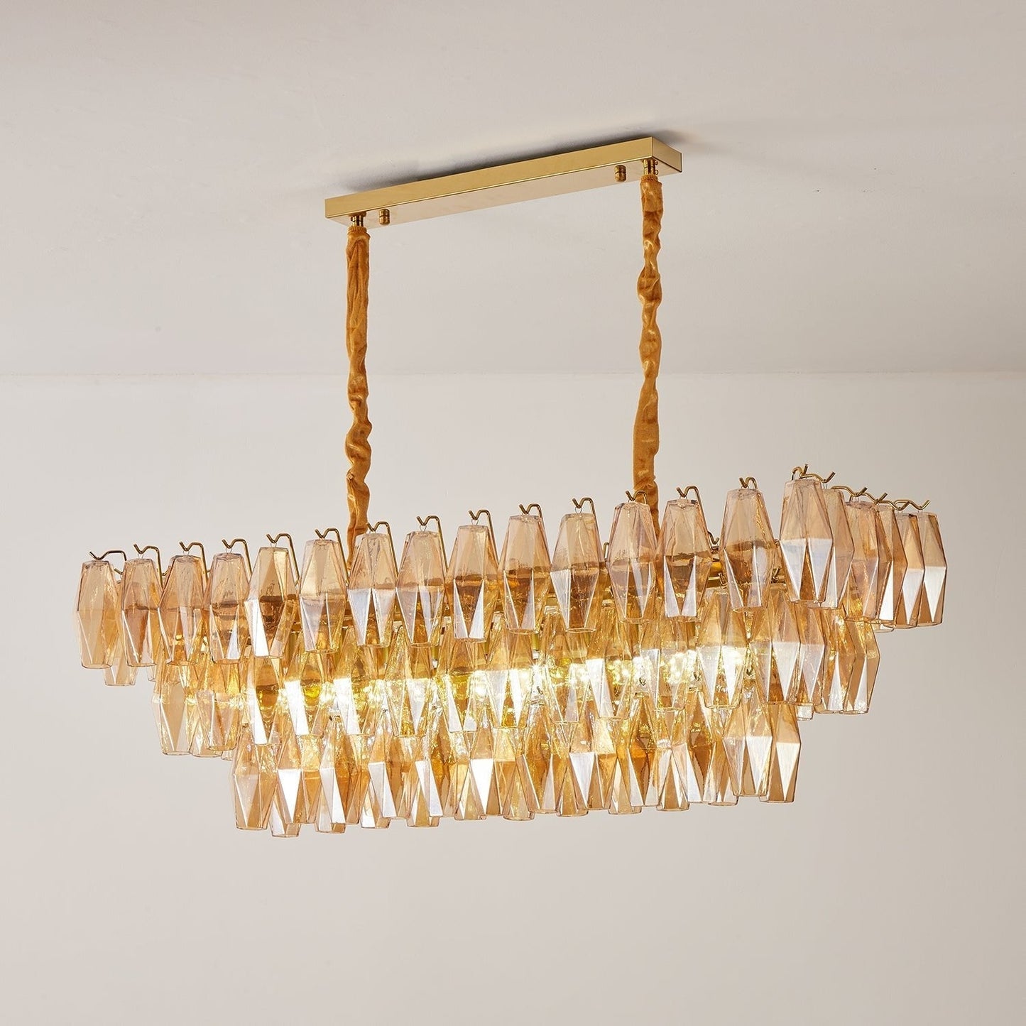 Marcello Amber Rectangular 3-Tier Chandelier 39" 48"