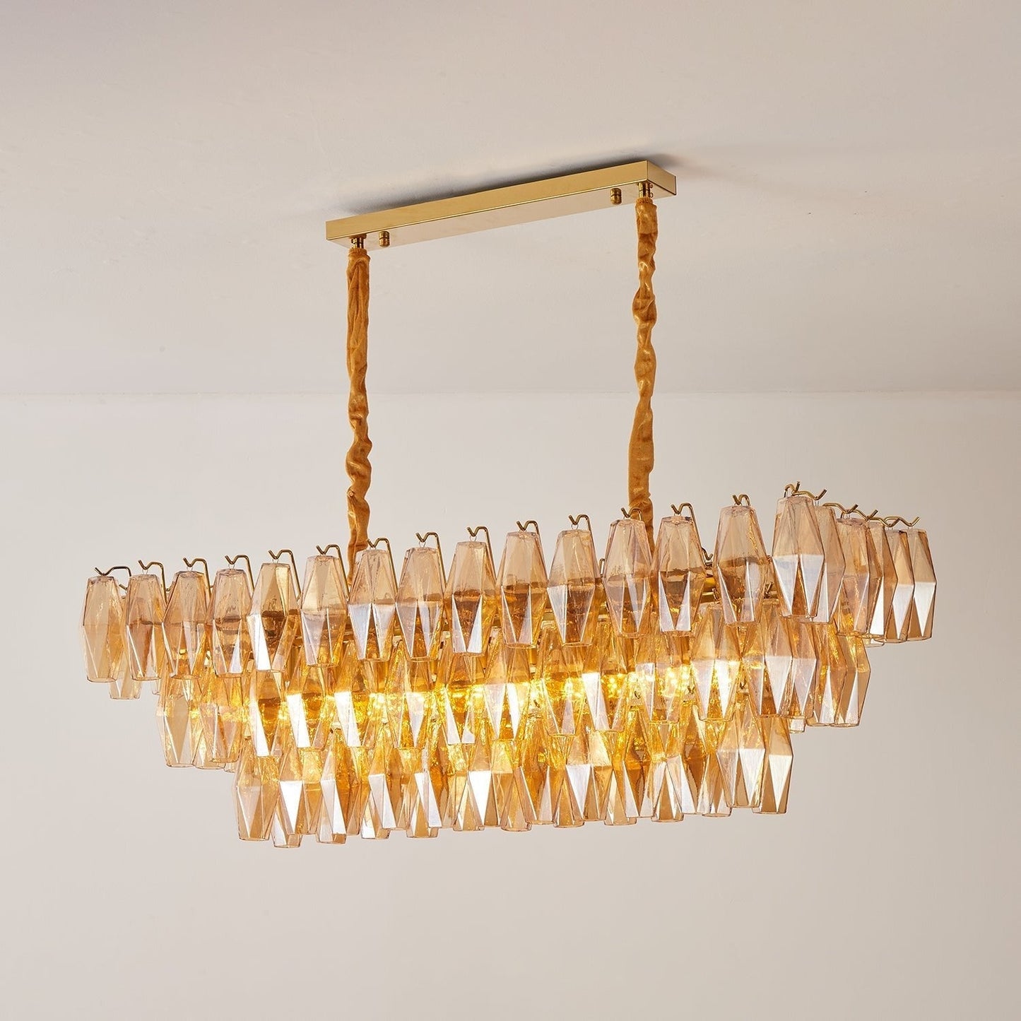 Marcello Amber Rectangular 3-Tier Chandelier 39" 48"