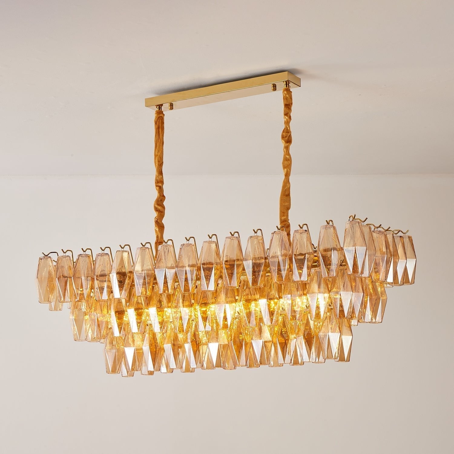 Marcello Amber Rectangular 3-Tier Chandelier 39" 48"
