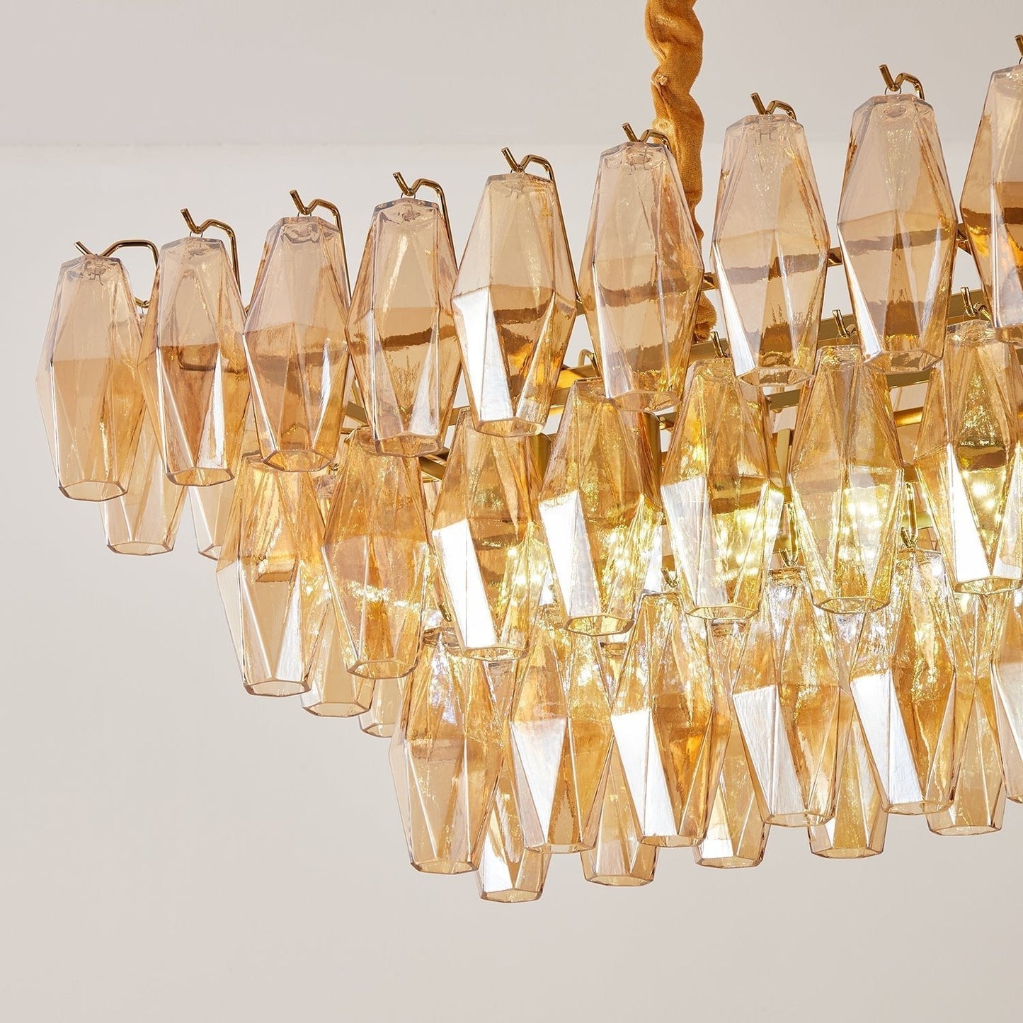 Marcello Amber Rectangular 3-Tier Chandelier 39" 48"