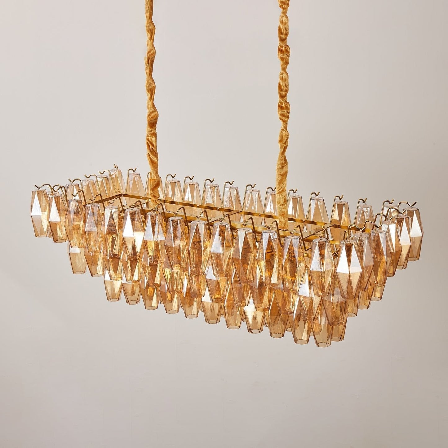 Marcello Amber Rectangular 3-Tier Chandelier 39" 48"
