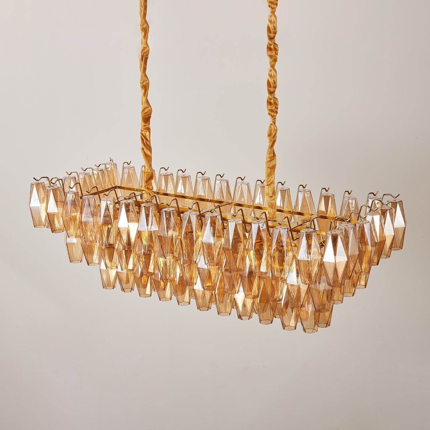 Marcello Amber Rectangular 3-Tier Chandelier 39" 48"