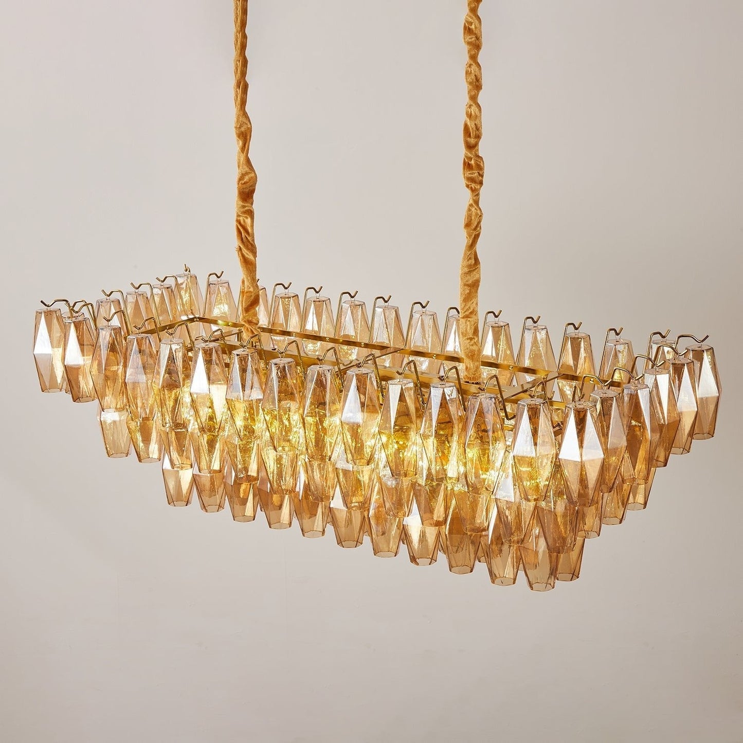 Marcello Amber Rectangular 3-Tier Chandelier 39" 48"
