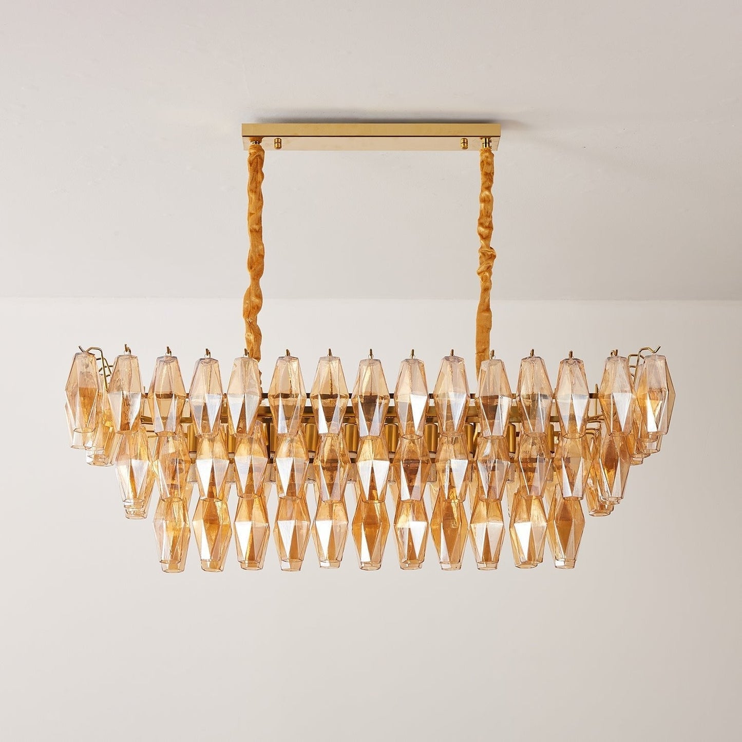 Marcello Amber Rectangular 3-Tier Chandelier 39" 48"