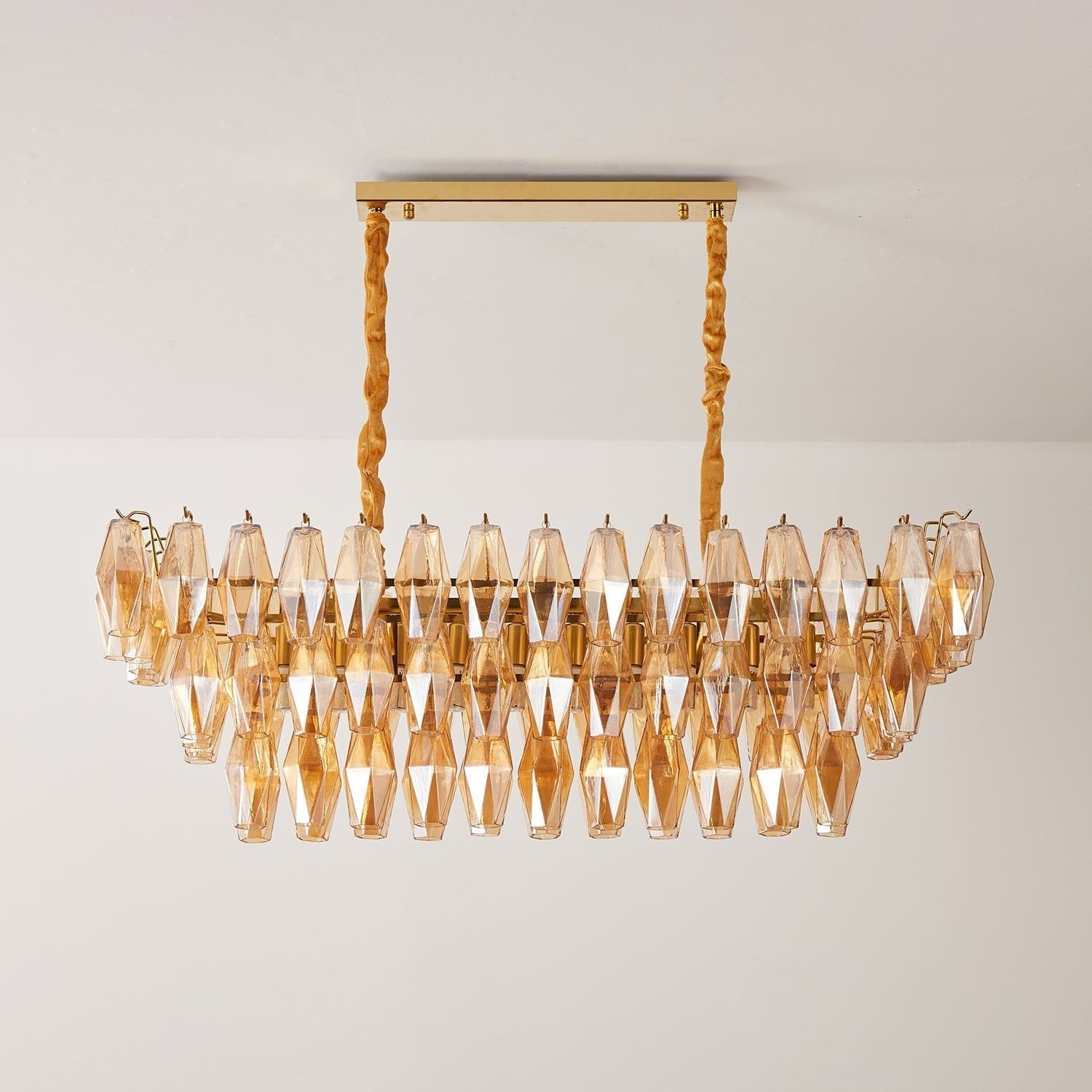 Marcello Amber Rectangular 3-Tier Chandelier 39" 48"