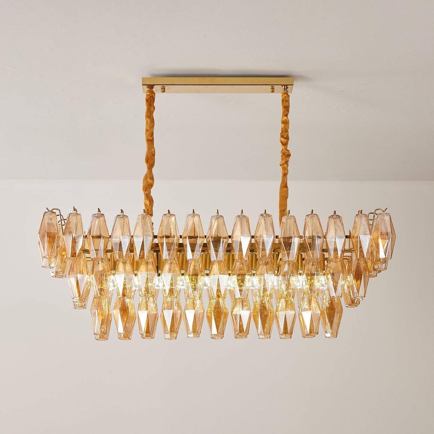 Marcello Amber Rectangular 3-Tier Chandelier 39" 48"