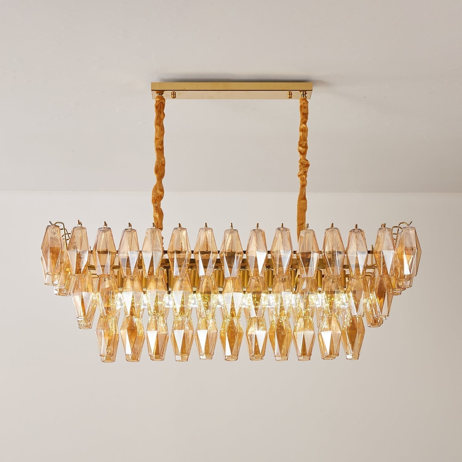 Marcello Amber Rectangular 3-Tier Chandelier 39" 48"