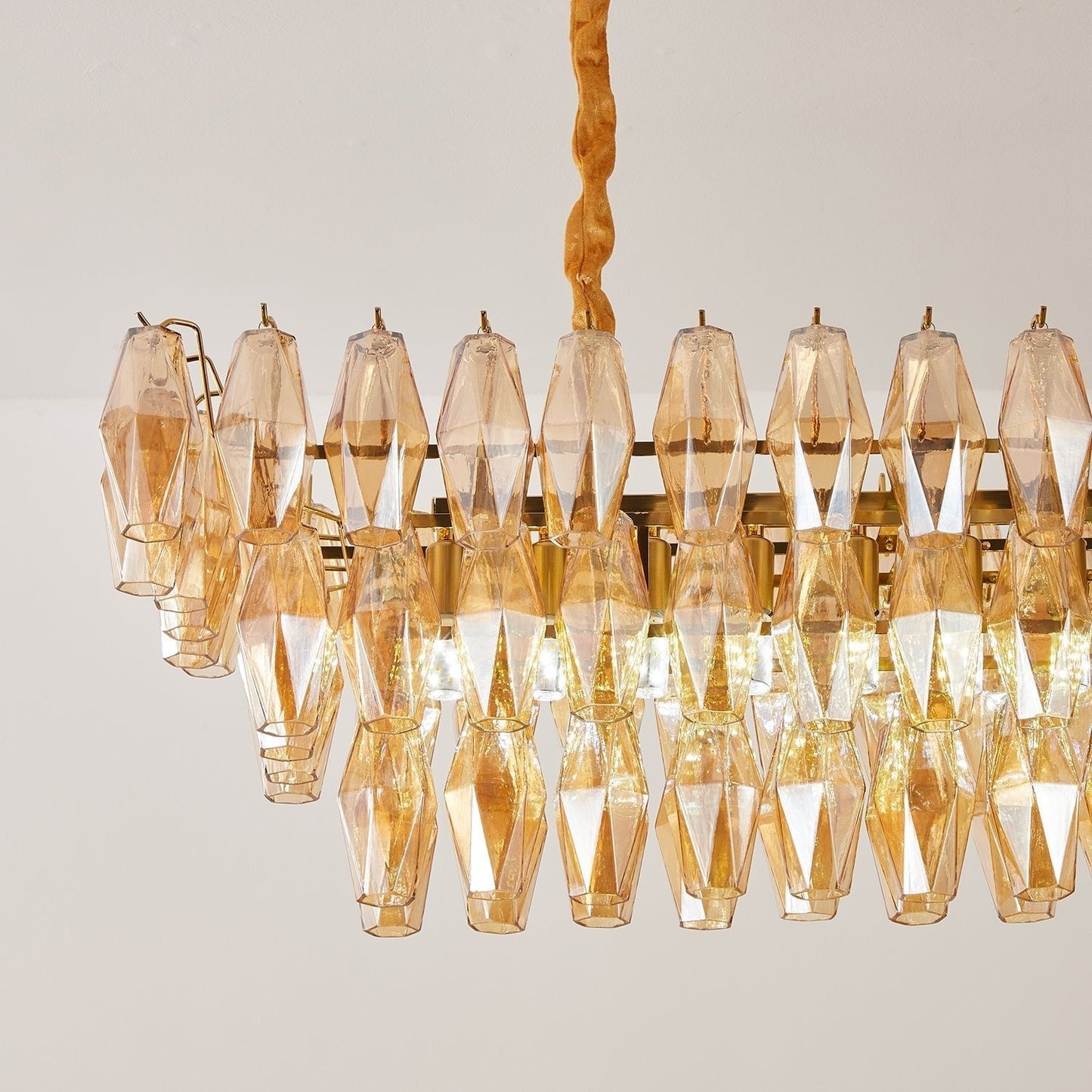 Marcello Amber Rectangular 3-Tier Chandelier 39" 48"