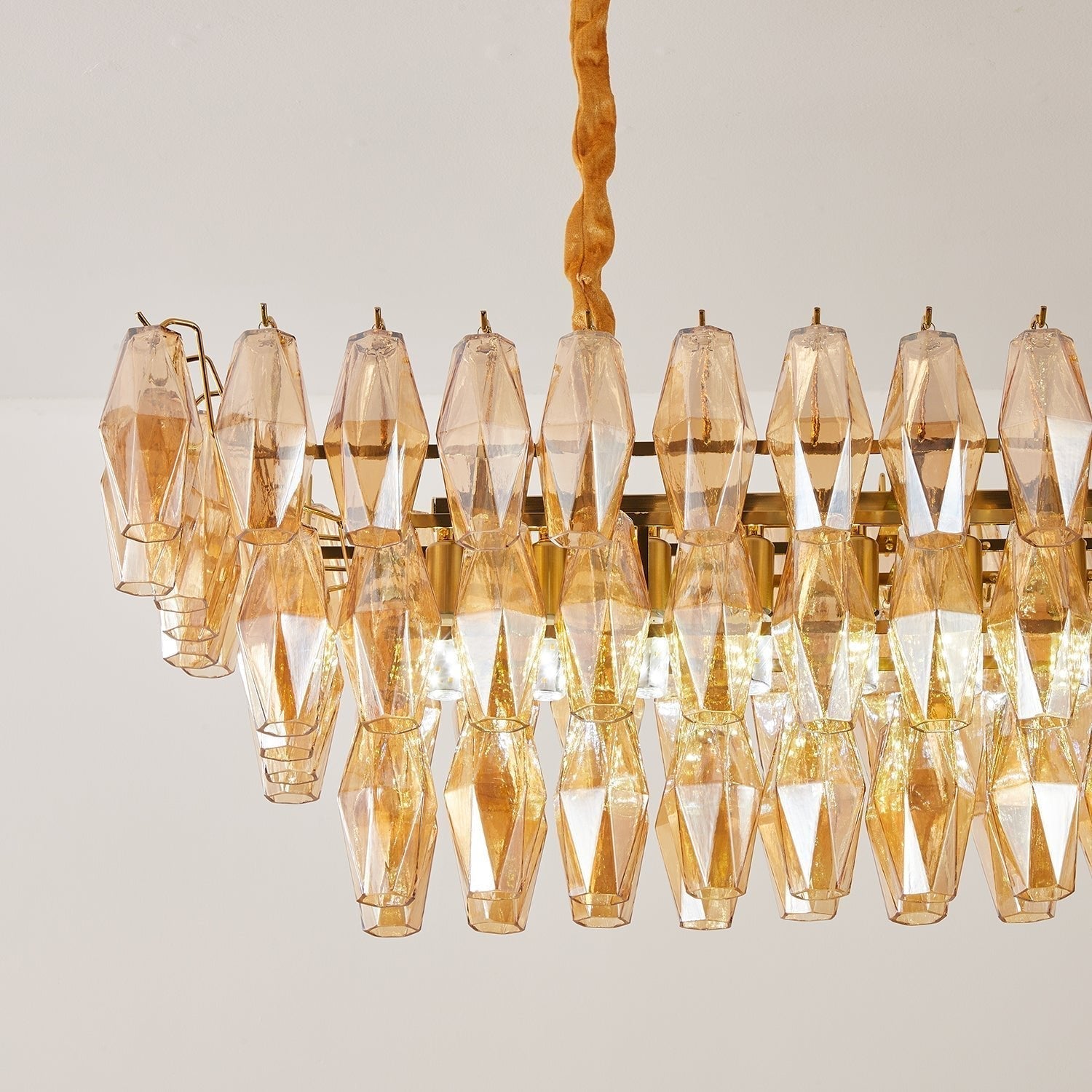 Marcello Amber Rectangular 3-Tier Chandelier 39" 48"
