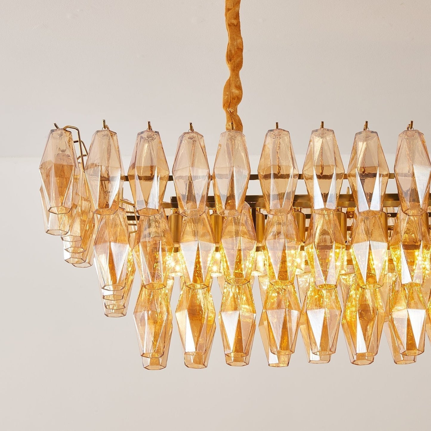 Marcello Amber Rectangular 3-Tier Chandelier 39" 48"