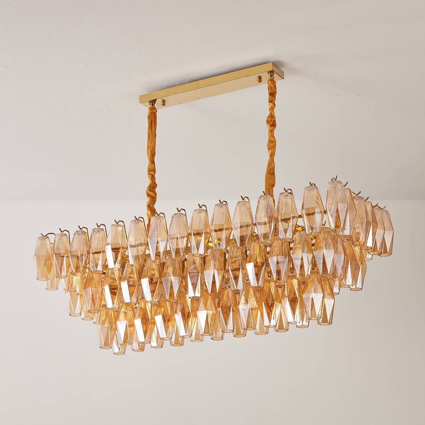 Marcello Amber Rectangular 3-Tier Chandelier 39" 48"