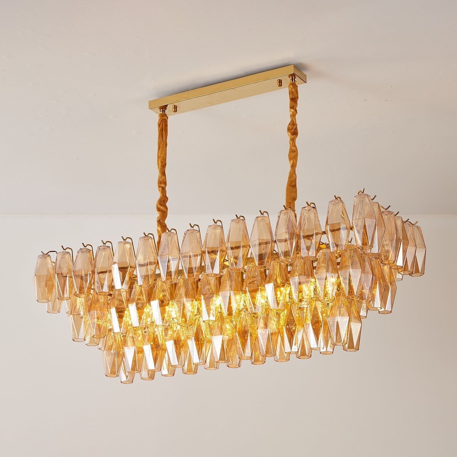 Marcello Amber Rectangular 3-Tier Chandelier 39" 48"