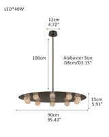 Alabaster Globes LED Disc Pendant Light in Lacquered Brass/Black Stainless Frame