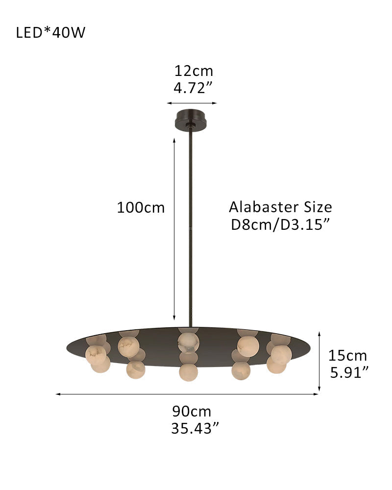 Alabaster Globes LED Disc Pendant Light in Lacquered Brass/Black Stainless Frame