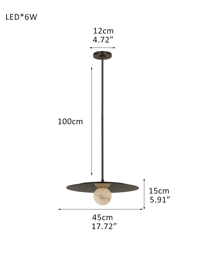 Alabaster Globes LED Disc Pendant Light in Lacquered Brass/Black Stainless Frame