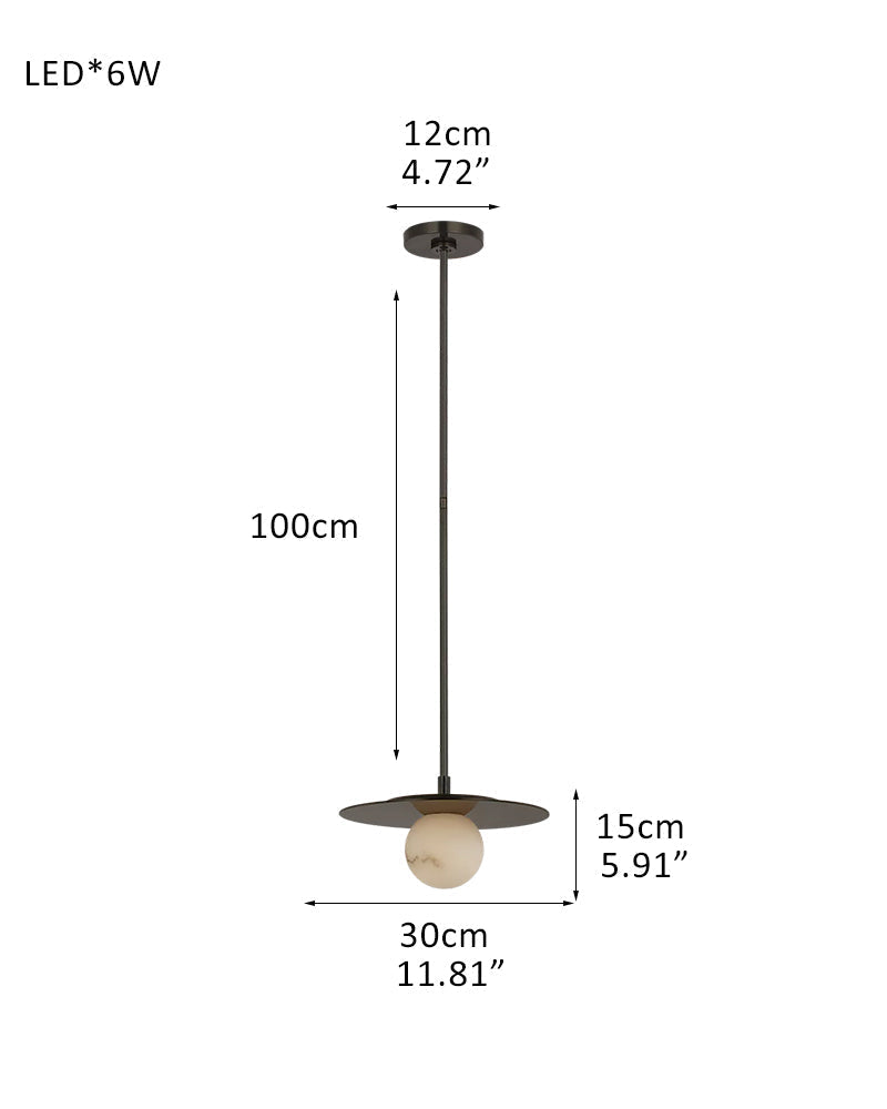 Alabaster Globes LED Disc Pendant Light in Lacquered Brass/Black Stainless Frame