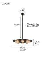 Alabaster Globes LED Disc Pendant Light in Lacquered Brass/Black Stainless Frame