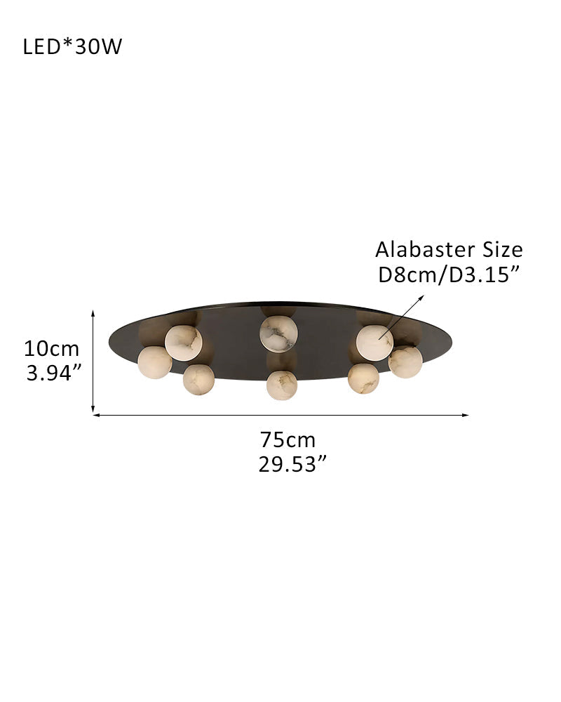 Alabaster Globes LED Disc Pendant Light in Lacquered Brass/Black Stainless Frame