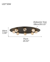 Alabaster Globes LED Disc Pendant Light in Lacquered Brass/Black Stainless Frame