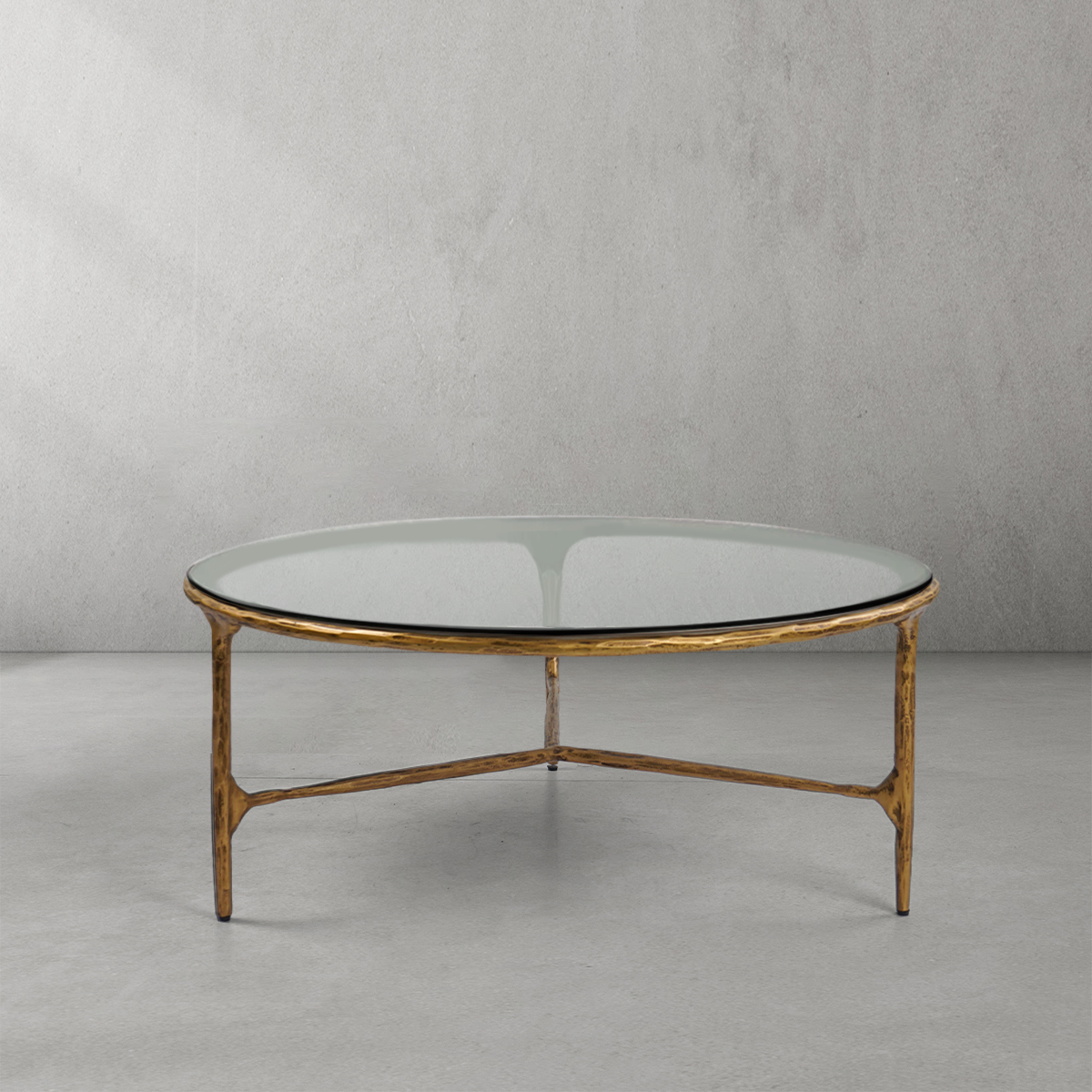 Hand Forged Metal Glass Round Coffee Table 3 Legs 35"