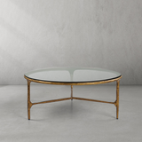 Hand Forged Metal Glass Round Coffee Table 3 Legs 35"